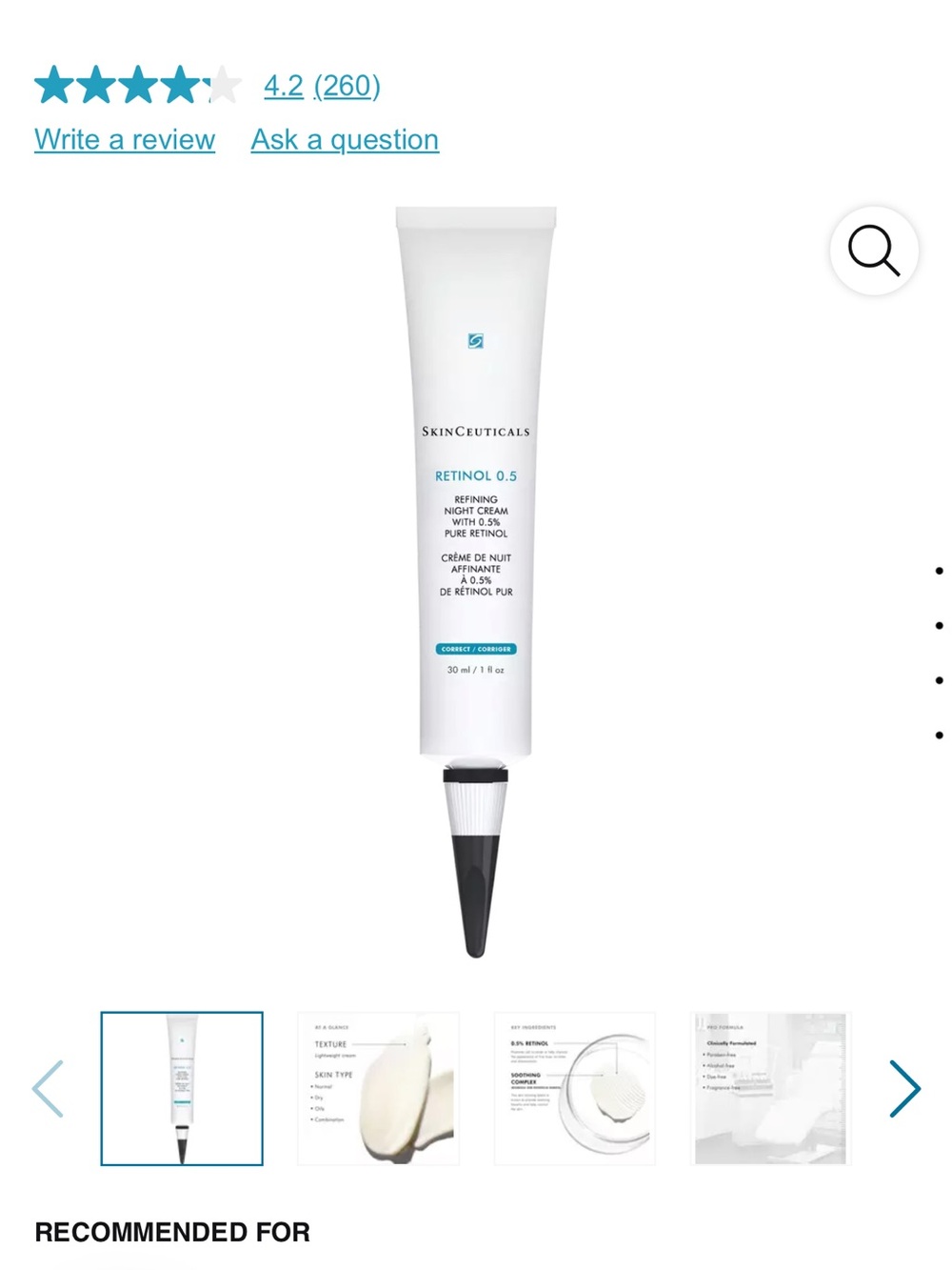 SkinCeuticals Retinol 0.5 Refining Night Cream – White, Black